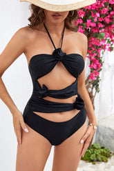 3D Flower Decor Kitsch Cutout One Piece Swimwear