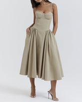 Spaghetti Strap A-line Midi Dress