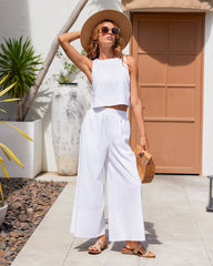 Two Piece Outfits Sleeveless Crop Tops Elastic Waist Wide Leg Pants Set