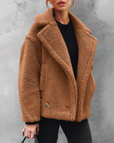 Lapel Fleece Jacket Long Sleeve Pockets Faux Fur Dressy Fall Outfits