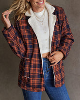 Vintage 70s Orange and Black Plaid Plush Jacket