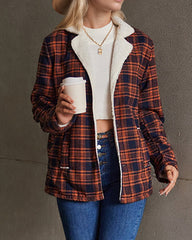 Vintage 70s Orange and Black Plaid Plush Jacket