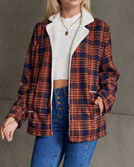 Vintage 70s Orange and Black Plaid Plush Jacket