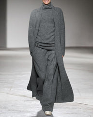 Knitted Three Piece Set Cardigan Turtleneck Sweater and Wide Leg Pants