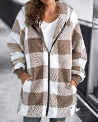 Oversized Hoodie Plaid Loose Overcoat