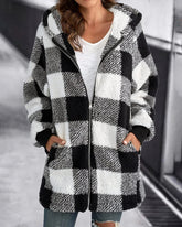Oversized Hoodie Plaid Loose Overcoat