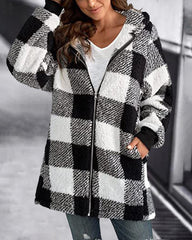 Oversized Hoodie Plaid Loose Overcoat