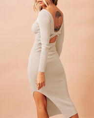 Reversible Threaded Long-Sleeve Sheath Slit Dress