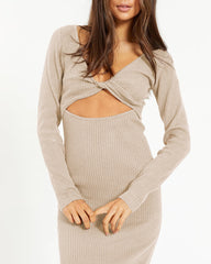 Reversible Threaded Long-Sleeve Sheath Slit Dress