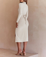 Sexy Slit Rib-Knit Slim Belt Dress