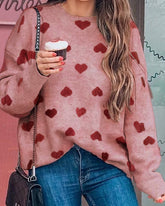 Contrast Color Fuzzy Hearts Knit Sweater