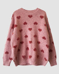 Contrast Color Fuzzy Hearts Knit Sweater