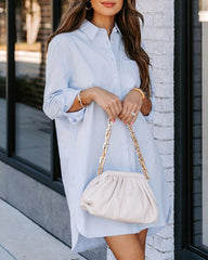 Plus Size Striped Print Button Front Long Sleeve Mini Shirt Dress