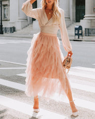 Formal High Low Asymmetrical Midi Tea-Length Elastic Waist Tutu Skirts