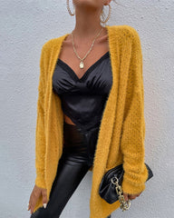 Fuzzy Knitted Sweater Cardigan with Pockets Soft Open Front Long Sweater Outerwear