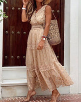 Lace Deep V Wedding Bridal Dress Banquet Evening Party Maxi Dress White Dress