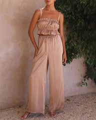 Two-piece Outfits Frill Cami Top & Pants Sets