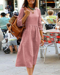 Loose Cotton Linen Beach Dresses Solid Color High Waist Elegant Party Beach Dresses