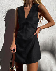 Cotton Linen Sleeveless Slim V-neck Vest Dress