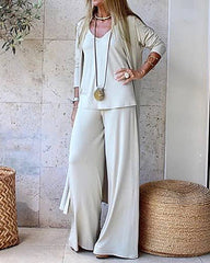 3 Piece Lounge Set with Cardigan Sleeveless Cami Top and Wide Leg Pants Loose Pants Silk Soft Pajamas Set
