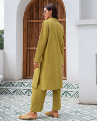 Casual Slim Fit Collar Long Blazers Jacket with Flap Pockets