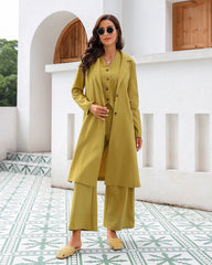 Casual Slim Fit Collar Long Blazers Jacket with Flap Pockets