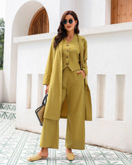 Casual Slim Fit Collar Long Blazers Jacket with Flap Pockets