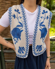 Retro Floral Embroidered Gillet Ethnic Weatern Vest Jacket Sleeveless Cardigan Crop Top