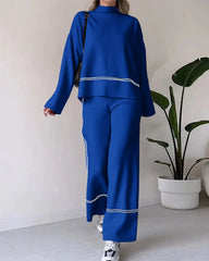 Chic Two-pieces Outfits Solid Color Casual Top Loose Trousers Pants Sets