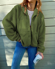 Zipper Button Fleece Sherpa Jacket Bear Teddy Coat