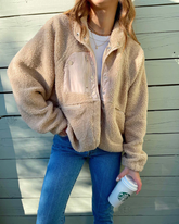 Zipper Button Fleece Sherpa Jacket Bear Teddy Coat