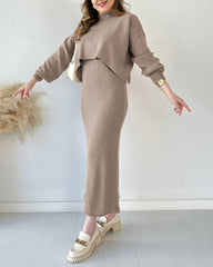 Knitted Sleeveless Sweater Dress Two-piece Set