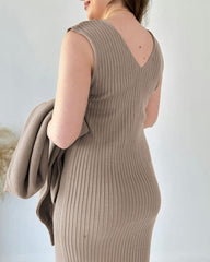 Knitted Sleeveless Sweater Dress Two-piece Set