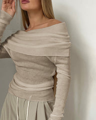 Women's Off Shoulder Tops Long Sleeve Slim Sweater