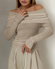 Women's Off Shoulder Tops Long Sleeve Slim Sweater