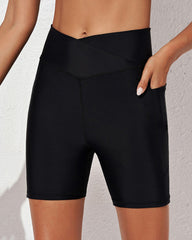 High Waisted Tummy Control Bikini Bottoms Stretchy Quick Dry Water Beach Shorts with Pockets