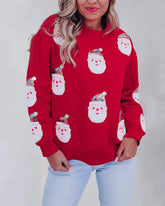 Fiery Red Sequined Christmas Santa Clause Graphic Sweatshirt