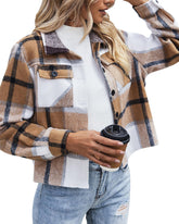 Zeagoo Flannels for Women Cropped Shacket Jacket Fashion Plaid Button Down Shirt 2023 Fall Coat Tops