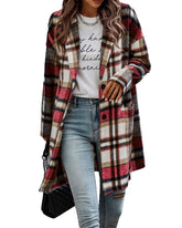 Zeagoo Women 2023 Plaid Jacket Mid Length Trench Coat Fall Wool Pea Coat with Pockets
