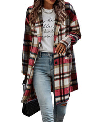 Zeagoo Women 2023 Plaid Jacket Mid Length Trench Coat Fall Wool Pea Coat with Pockets