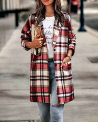 Zeagoo Women 2023 Plaid Jacket Mid Length Trench Coat Fall Wool Pea Coat with Pockets