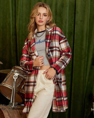 Zeagoo Women 2023 Plaid Jacket Mid Length Trench Coat Fall Wool Pea Coat with Pockets