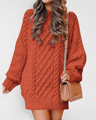 Crewneck Long Sleeve Loose Oversized Cable Knit Chunky Pullover Short Sweater Dresses