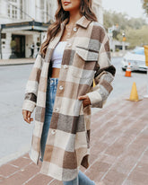 Knee Length Lapel Plaid Flannel Shirt Jacket