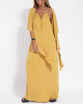 Two-piece Halterneck Tie Sleeveless Long Dress and Irregular Cardigan Set