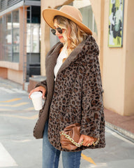 Hooded Loose Leopard Plush Cardigan Jacket
