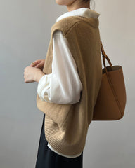 Soft Felt Loose Fit V Neck Sweater Vest