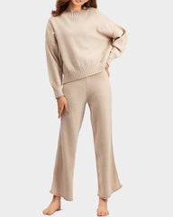 Casual Knit Two-Piece Set Loose-Fit Sweater and Wide-Leg Pants