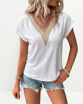 Dressy Top V Neck Short Sleeve Summer T Shirts Tops Loose Blouses