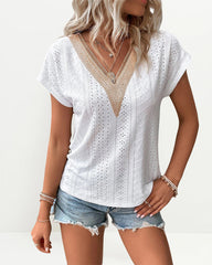 Dressy Top V Neck Short Sleeve Summer T Shirts Tops Loose Blouses
